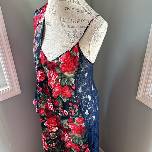 Valentino Intimo navey & red floral maxi slip dress & robe/duster EUC S/M - Picture 5 of 13